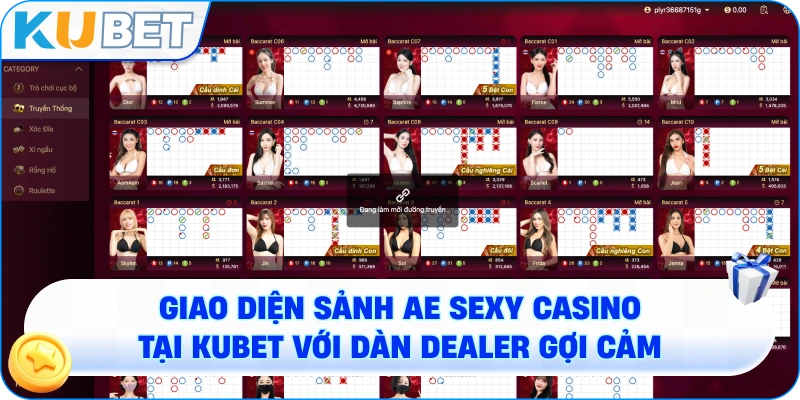 Giao diện sảnh AE Sexy Casino tại KUBET với dàn Dealer gợi cảm